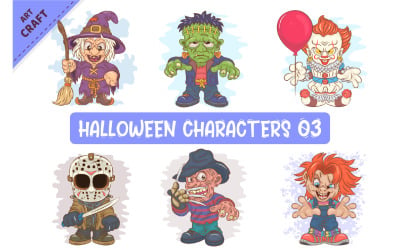 Bundle of Halloween Characters 03. Clipart.