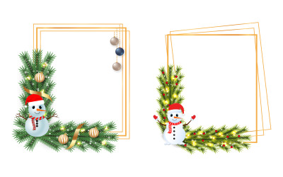 Рождественская золотая рамка с милыми снеговиками