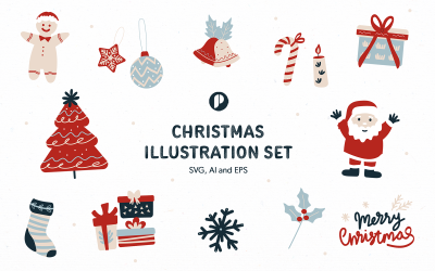 Ciepły i radosny zestaw ilustracji świątecznych