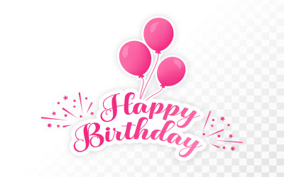 Happy Birthday Pink Sticker with Balloon
