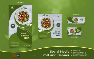 世界素食日 - 社交媒体帖子和横幅模板