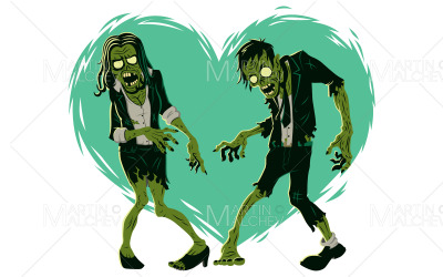 caricatura, zombi, pareja, vector, ilustración
