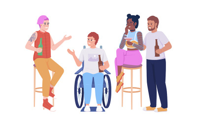Amis s&amp;#39;amusant avec des personnages vectoriels de couleur semi-plats