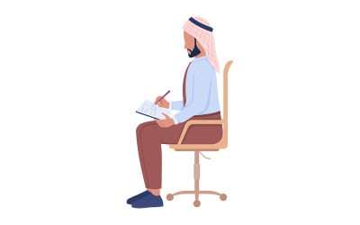 Hombre haciendo notas de carácter vectorial de color semiplano