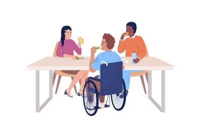Students dining together semi flat color vector characters