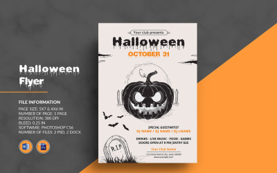 Halloween Party Flyer, Word och Photoshop-mall