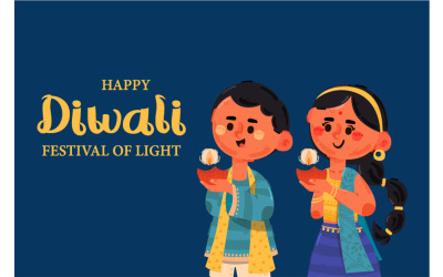 Diwali Dzieci trzymające lampki naftowe w tle