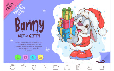 Christmas Bunny with Gifts. Clipart