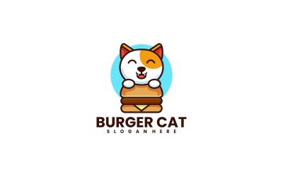 Estilo de logotipo de dibujos animados de gato hamburguesa