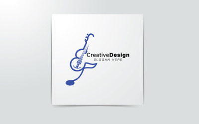 Logotipo criativo de guitarra de nota musical