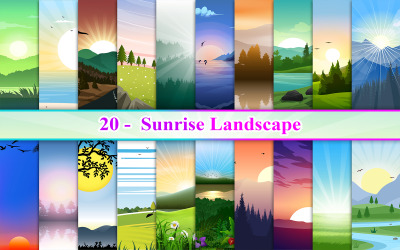 Illustration de paysage de lever de soleil, paysage de nature, fond de lever de soleil