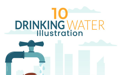 10 personas bebiendo agua ilustración