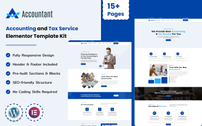 Contador: kit de plantillas Elementor para el servicio de contabilidad e impuestos