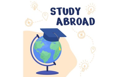 Plantilla de tarjeta de estudio en el extranjero. Educación en Universidad Extranjera.