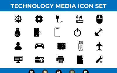 20 icônes plates de technologie et de multimédia