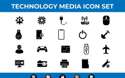 20 lapos technológia és multimédia ikonok