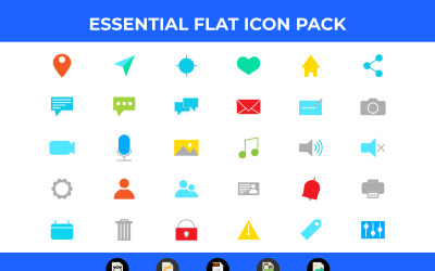 30 Flat Essential Icon Pack Vector et SVG