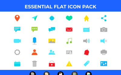 30 Flat Essential Icon Pack Vector і SVG