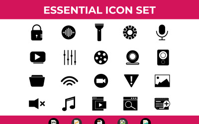 30 Flat Essential Icon Pack vektorové ilustrace