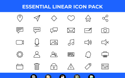 30 Linear Essential Icon Pack Vector en SVG