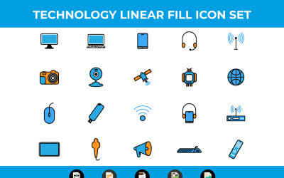 Iconos de tecnología de relleno lineal y multimedia