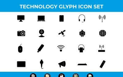 Iconos de tecnología y multimedia de glifos