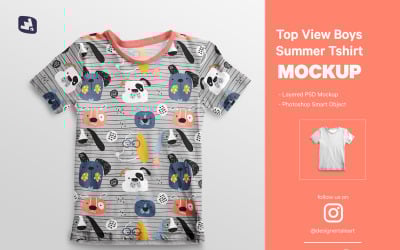 Maqueta de camiseta de verano para niño de vista superior