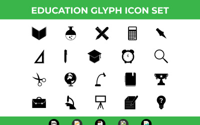 Utbildning Glyph Ikonuppsättning Vector och SVG