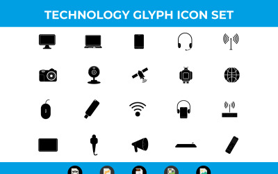 Значки технологии Glyph и мультимедиа