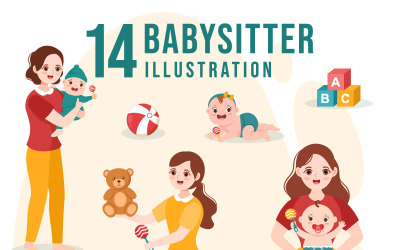13 Illustration av barnvakt eller barnskötare