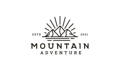 Lijn Art Mountain Adventure Logo Design Vector Template