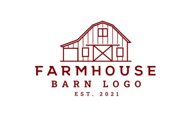 Retro Monoline Golden Wood Barn Farm Logo Design