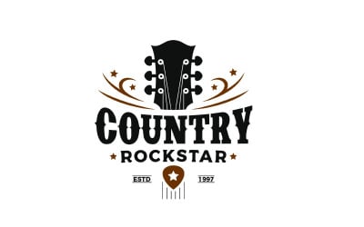 Vintage Retro Classic Country Music Gitár Logo Design