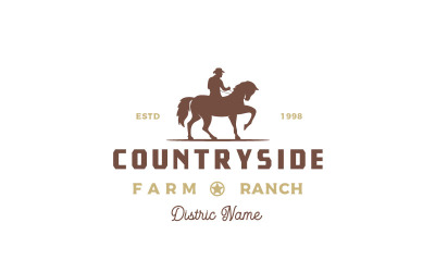 Vintage Retro Cowboy Equitação Silhueta Logo Design Vector