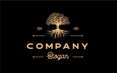 Роскошный яркий дуб Banyan Tree Logo, Tree And Root Vector. Вдохновение для дизайна логотипа «Древо жизни»