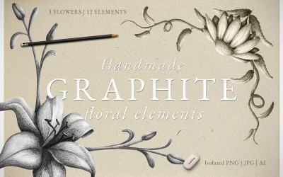 Elementos de flores de grafite feitos à mão