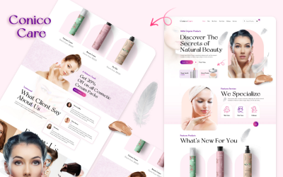 Homepage di cosmetici e cura della pelle di Conico-Care - UI Adobe Photoshop