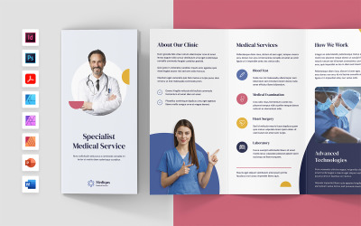 Plantilla de tres pliegues para folleto de servicios médicos