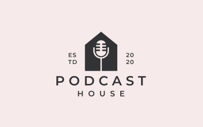 Design de logotipo de casa de podcast de microfone hipster vintage