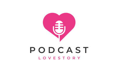 Kärlekshjärta med mikrofon för bröllopspodcastlogodesigninspiration