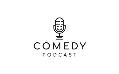 Lijntekeningen Microfoon en glimlach, Podcast Comedy Logo Design Inspiration