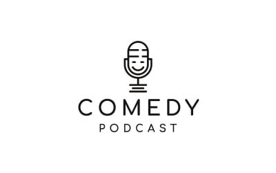 Micrófono de arte lineal y sonrisa, Inspiración en el diseño del logotipo de comedia de podcast