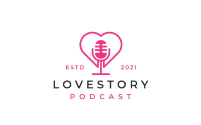 Monoline liefdessymbool met microfoon voor podcast-logo-ontwerp