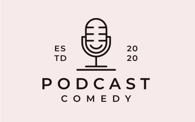 Monolinmikrofon och leende, Podcast Comedy Logo Design Inspiration