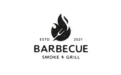 Widelec Grill BBQ Fire Rustic Hipster Logo Design Vector Template