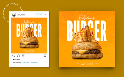 餐厅快餐汉堡推广社交媒体帖子横幅模板设计