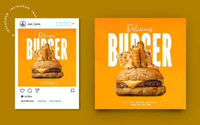 Conception de modèle de bannière de publication de médias sociaux de promotion de hamburger de restauration rapide de restaurant