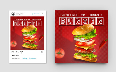 Modèle de bannière de publication Instagram de médias sociaux de nourriture de restaurant de hamburger