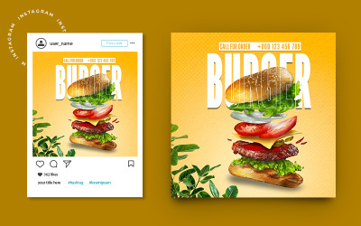Modello di banner per post sui social media per la promozione di hamburger di fast food per ristoranti