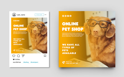 Pet Shop Promotion Instagram Post och Social Media Banner Mall